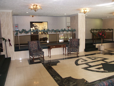 Lobby View of one of the 4 buildings that make up the River Place complex Apartment Finder